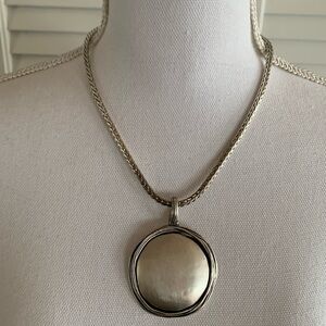 Premier Designs Silver Wheat Barrel Chain Necklace w/ Detachable Round Pendant